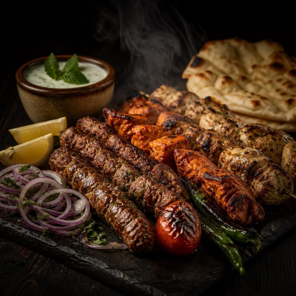 Mixed Bar B.Q platter with seekh kabab and tikka