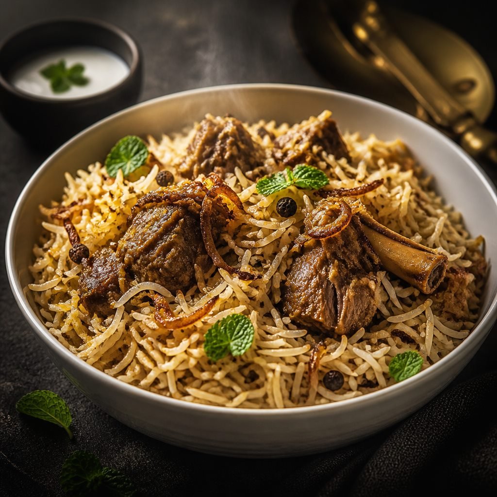 Beef yakhni pulao with tender shank pieces